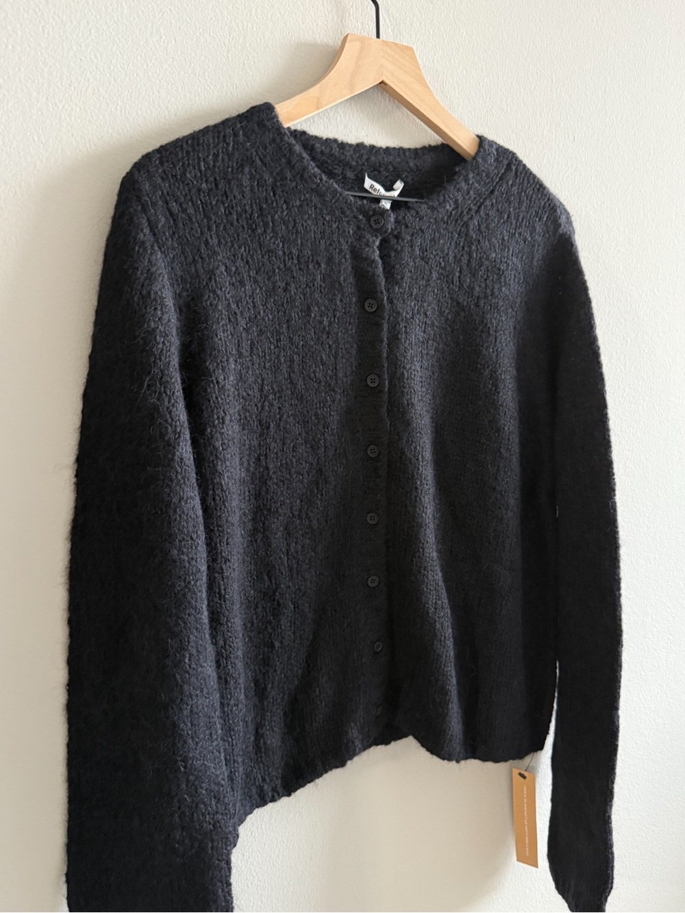Reformation black Clara crew cardigan alpaca blend fuzzy chunky knit sweater